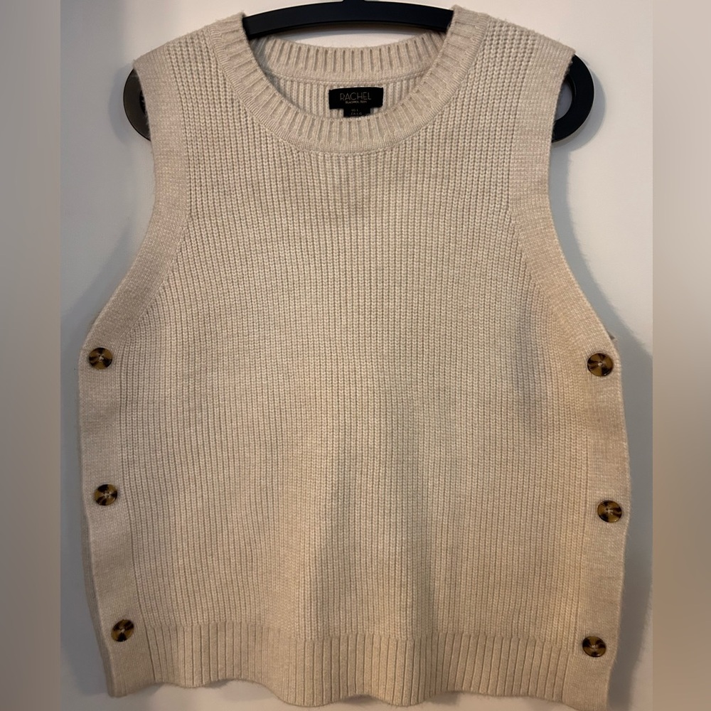 RACHEL Rachel Roy Women’sCream Knit Sweater Vest with Side Button Closure Size L